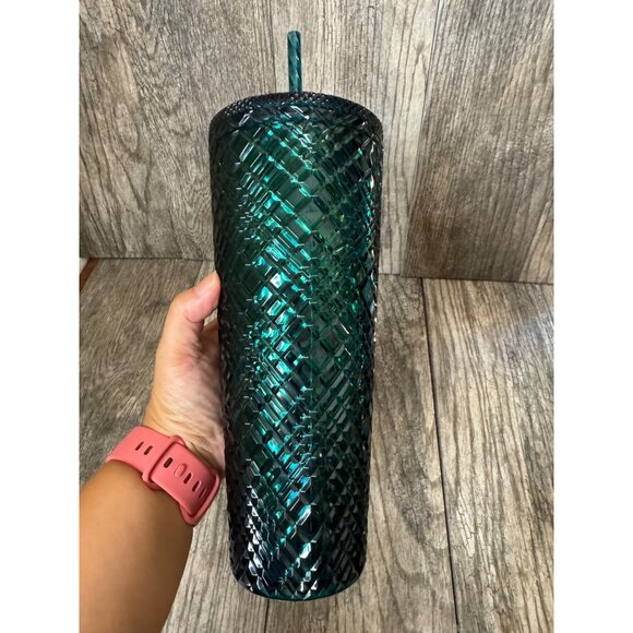 Starbucks Holiday 2021 Emerald Green Jeweled Venti 24oz Cold Cup Tumbler w Straw - Picture 5 of 8